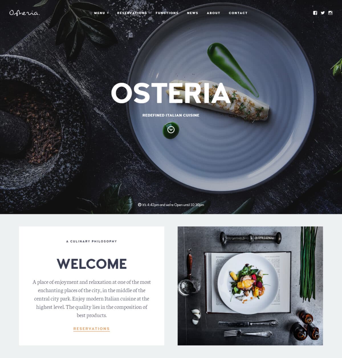 Osteria restaurant and cafe WordPress theme Desktop View