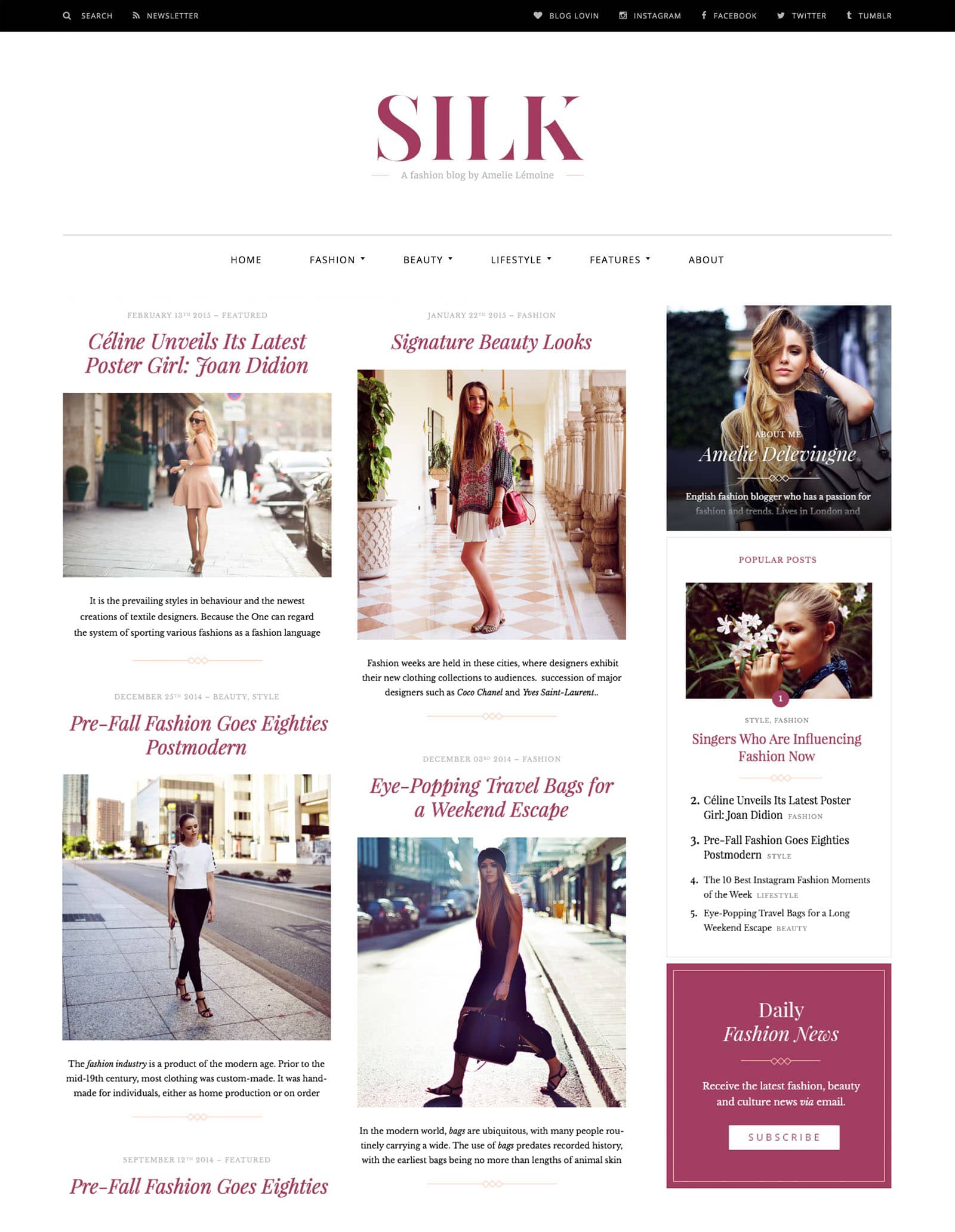 Desktop View for Silk Lite a free fashion blog WordPress theme