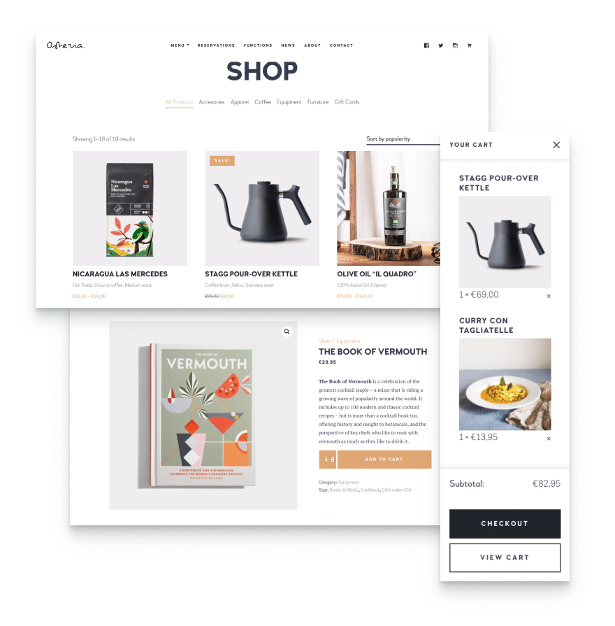 Enable online food ordering with this restaurant and cafe WordPress theme