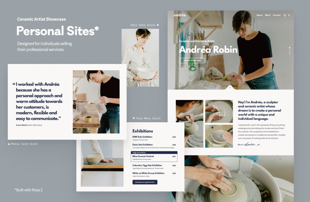 Rosa 2 Website example #2 - for personal websites that tell an engaging story