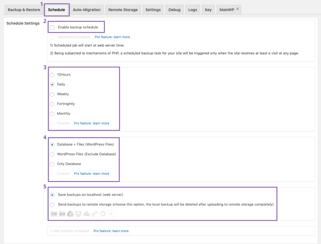 how to schedule automatic backups in WordPress