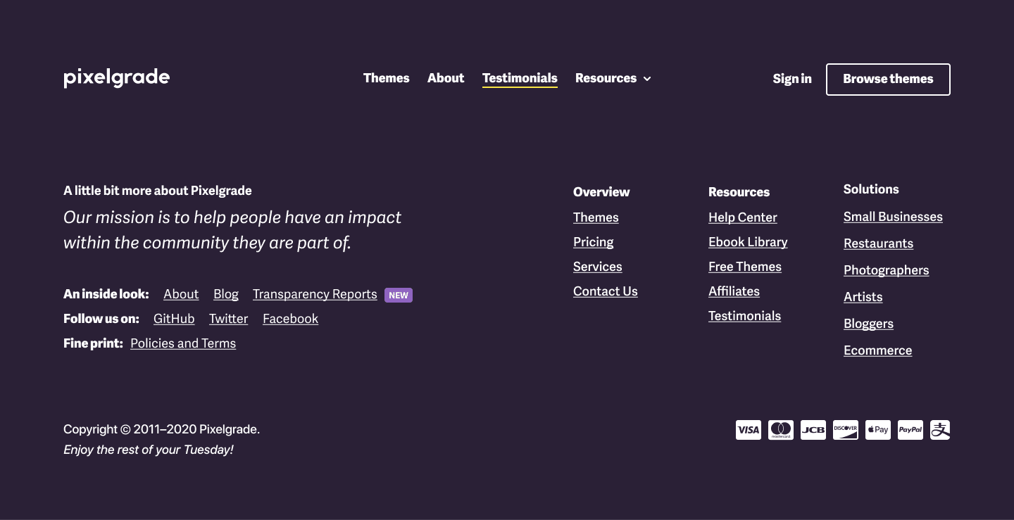 The process of designing the footer section of Pixelgrade